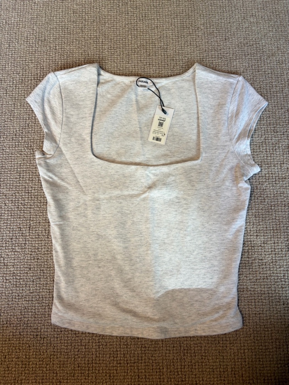 Garage Light Gray Square-Neck Short Sleeve Tee (Size XS)